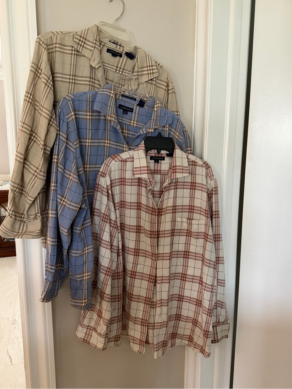 Ladies Land End Flannel long sleeve shirts.